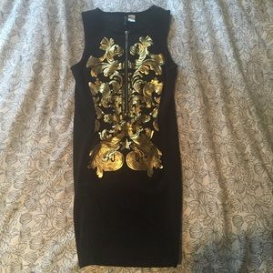 black body con dress with gold detail