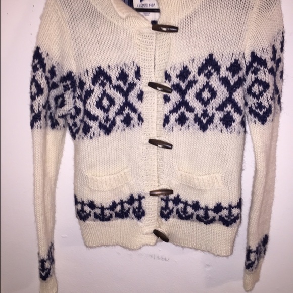 Knitted blue and white button up sweater - Picture 2 of 3