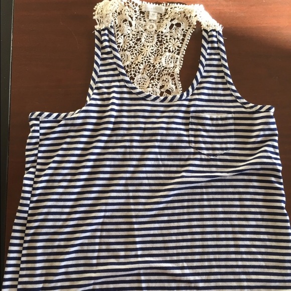 Striped tank top w/ laced back - Picture 1 of 3
