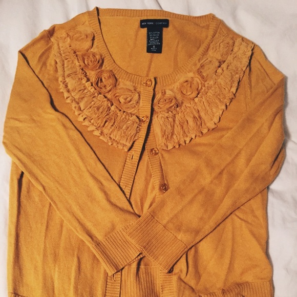 Mustard yellow appliqué cardigan