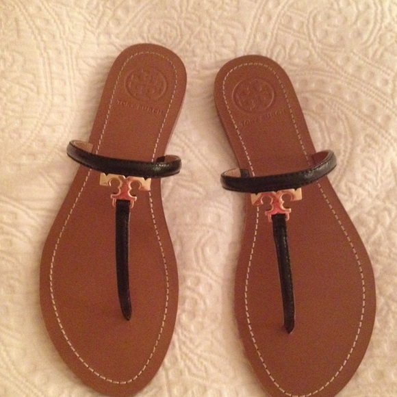 Black and gold Tory Burch Thong Sandals