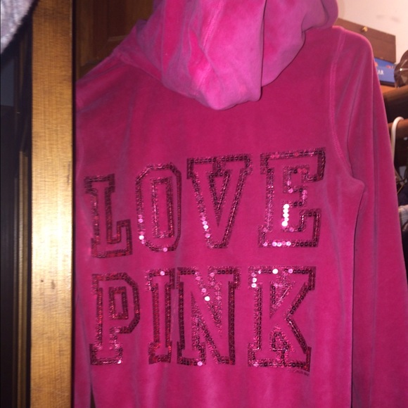 Pink sequin velour hoodie