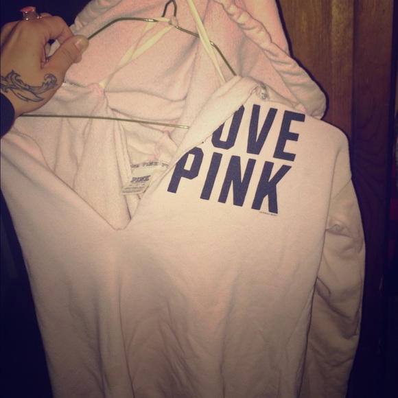 Light pink love pink off the shoulder hoodie