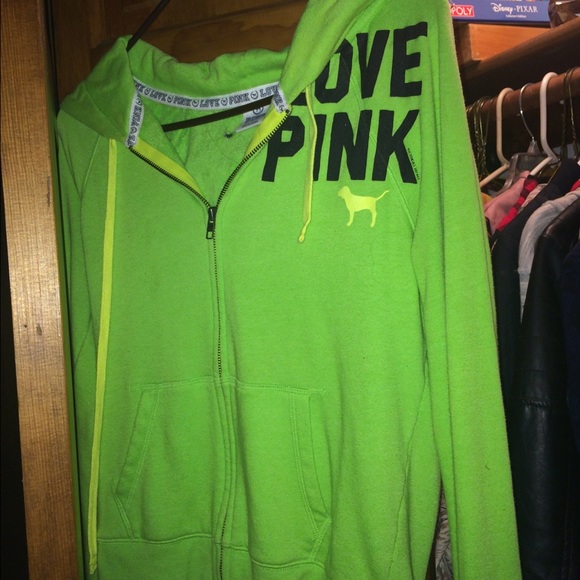 Bright green love pink hoodie