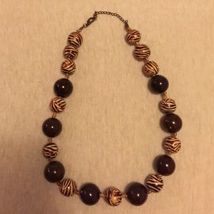 Brown zebra beaded necklace