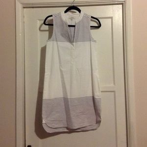 White and light blue stripe dress