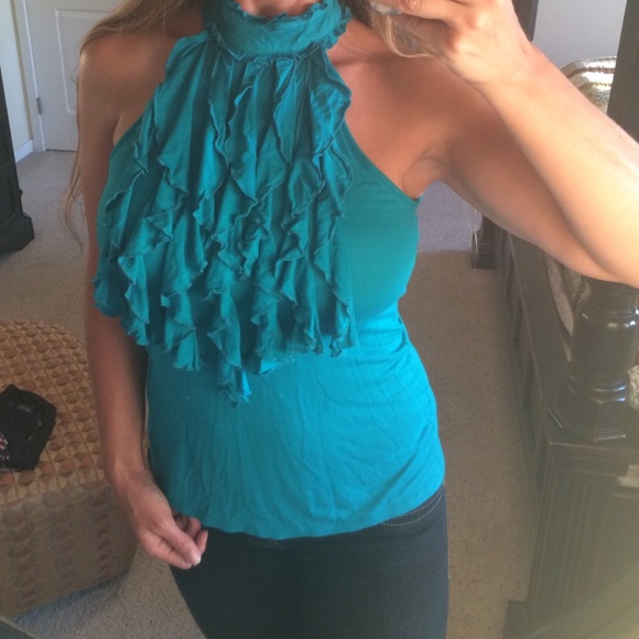 ⛔️⛔️SOLD⛔️⛔️Teal ruffled sleeveless top XOXO sizeL