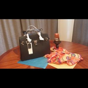 Black leather handbag