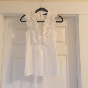 BCBG Maxazria White Sleeveless Ruffle Blouse
