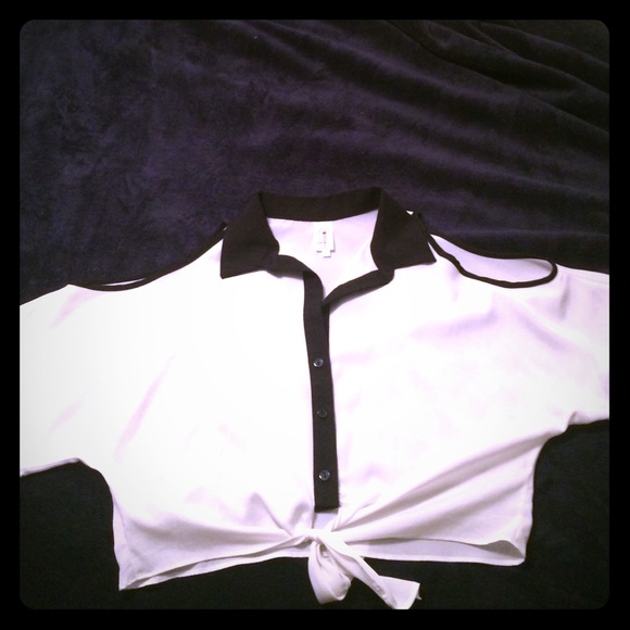 Off white with black trim button down top