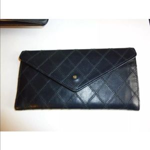 CHANEL BLACK LEATHER LAMBSKIN ENVELOPE WALLET