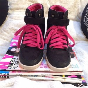Black and Pink Wedge Sneakers