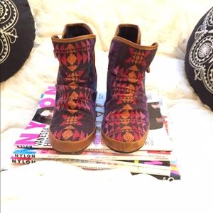 Aztec Print Wedge Ankle Boots