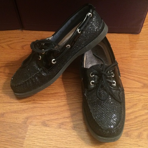 sperry top sider boat shoes // black glitter