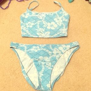 Baby blue Hawaiian print bikini set