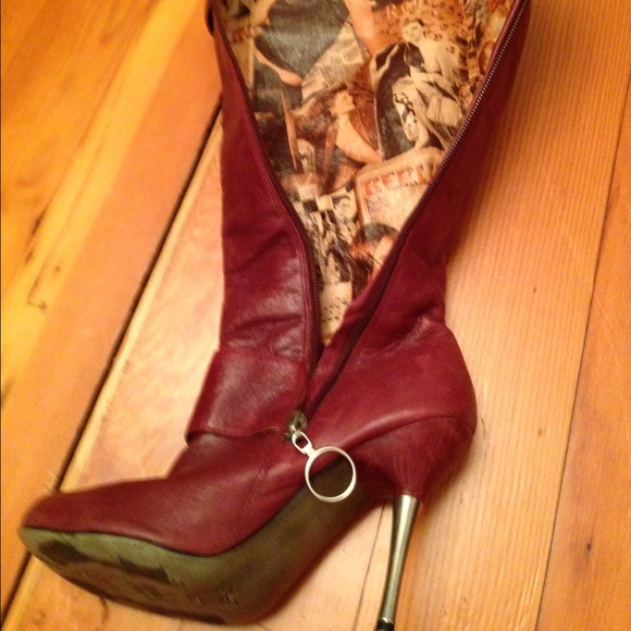 Burgundy knee high boots. - Picture 2 of 3