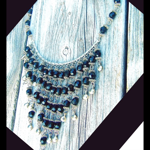 Gypsy Boho Silver & Black Tribal Bead Necklace