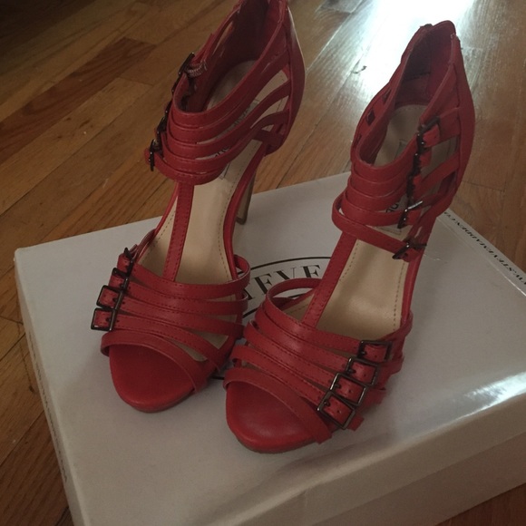 Steve Madden red leather strappy heels