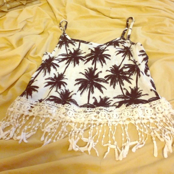 Palm tree crochet fringe top.