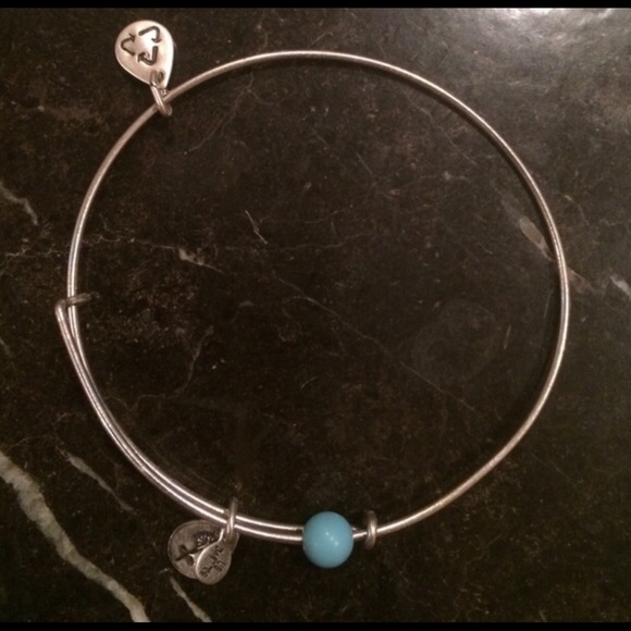 Alex and Ani silver bracelet with turquoise bead