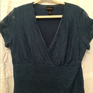 Teal lace Vee neck top