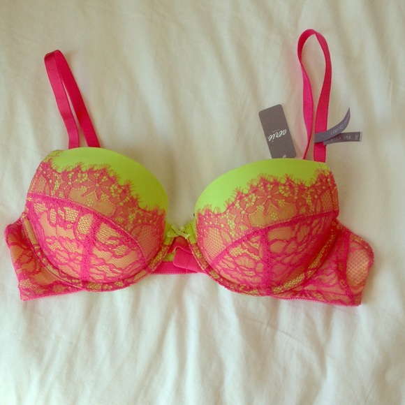 aerie 36C Lime Green & Hot Pink Lace Bra