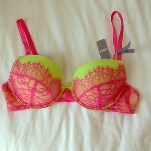 aerie 36C Lime Green & Hot Pink Lace Bra