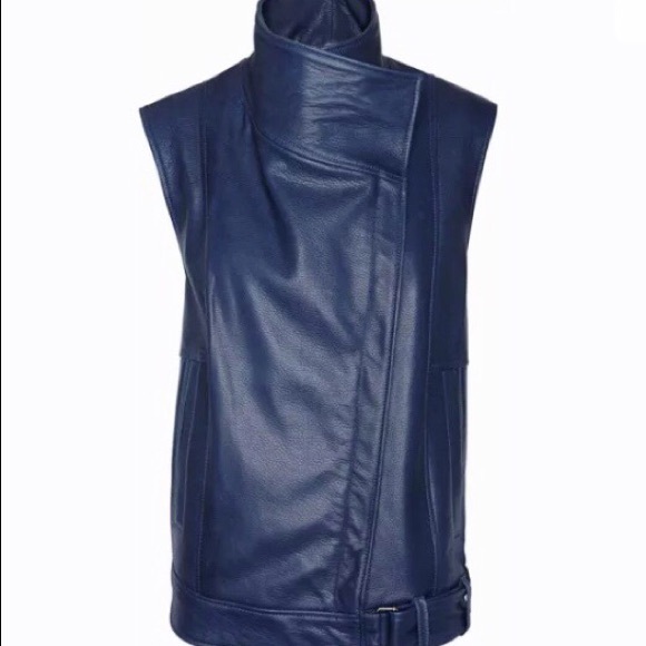 Helmut Lang Navy Leather Moto Vest P (fits S/M)NWT - Picture 2 of 4