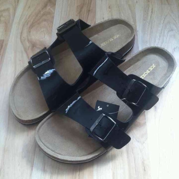 SOLD Women's Black Patent Leather Buckled Sandals