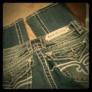 Rock revival jeans. Altered w/ patch on backside
