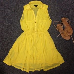 Bright yellow shirt dress with sheer details