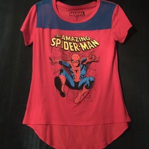 Red and blue Spider-Man jersey top.