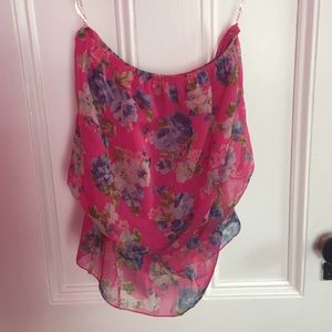 Pink flowy strapless boho top