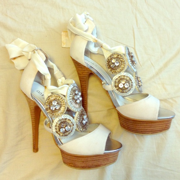 White Silk Rhinestone Heels