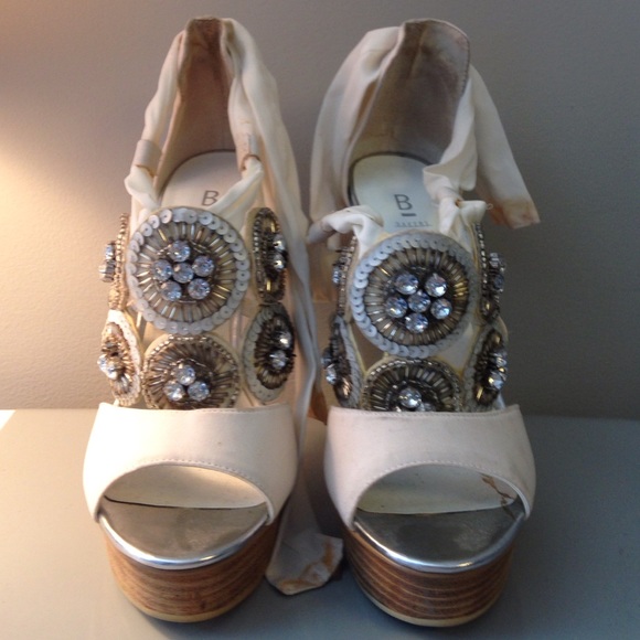 White Silk Rhinestone Heels - Picture 3 of 4