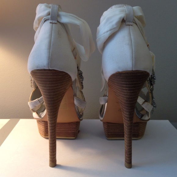 White Silk Rhinestone Heels - Picture 4 of 4