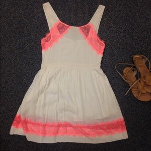 Free People cream skater dress with neon lace