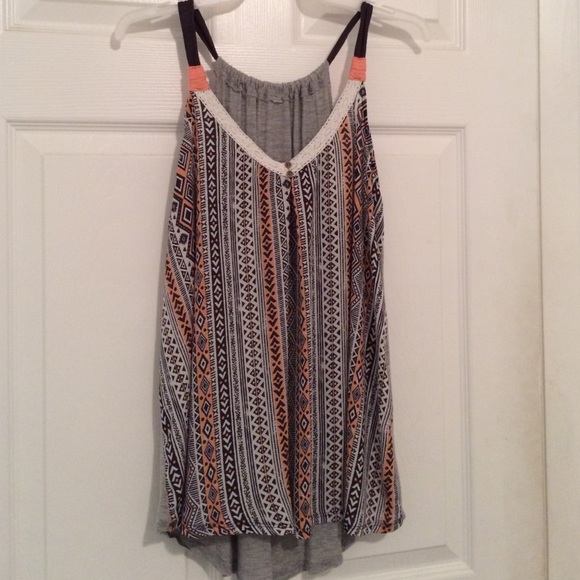 Aztec Print Grey Black Peach Print Top