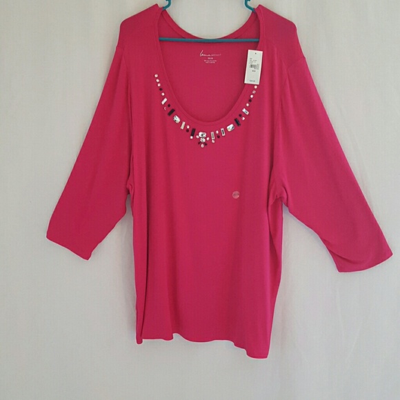 Lane Bryant  Pink Beaded Neckline Top