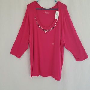 Lane Bryant  Pink Beaded Neckline Top