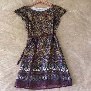 Paisley shift dress with belt