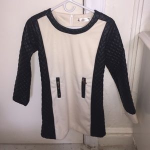 White Shirt Dress With Black Faux Leather Sleeves