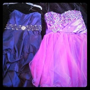 Navy blue sequenced dress and a pink and purple 1