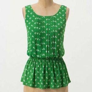Green Anthropologie peplum top with birds