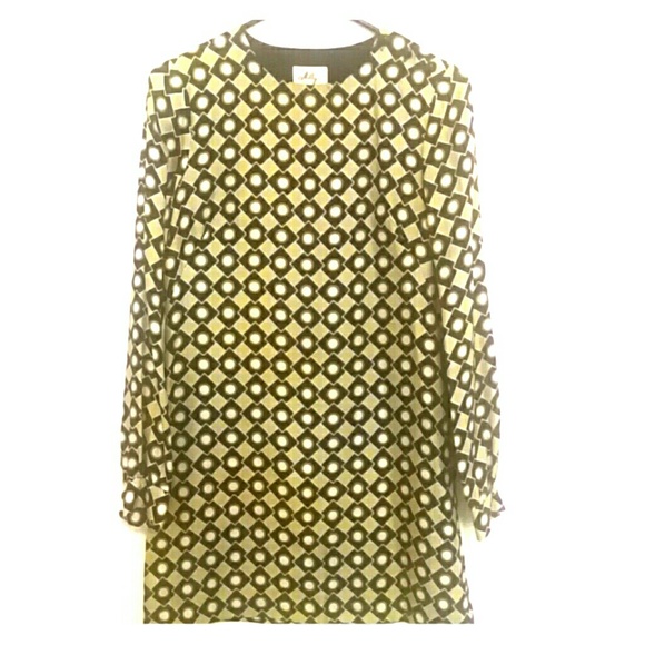 Milly silk dress, yellow and navy pattern