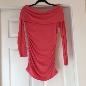 Pink Long Sleeve Boat Neck Foldover Top