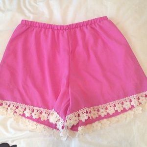 Hot pink shirts with lace type trim M/L