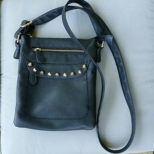 Cross body black faux leather bag