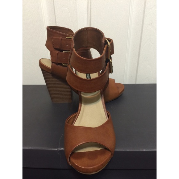 Brown double strap heels