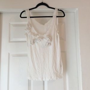 JCrew White Knit Tank with Flower Detailing